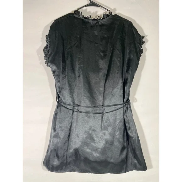 VTG Seductive Wear by Cinema Elle Black Satin Ruffle Robe/Baby Doll Gown Set S/M